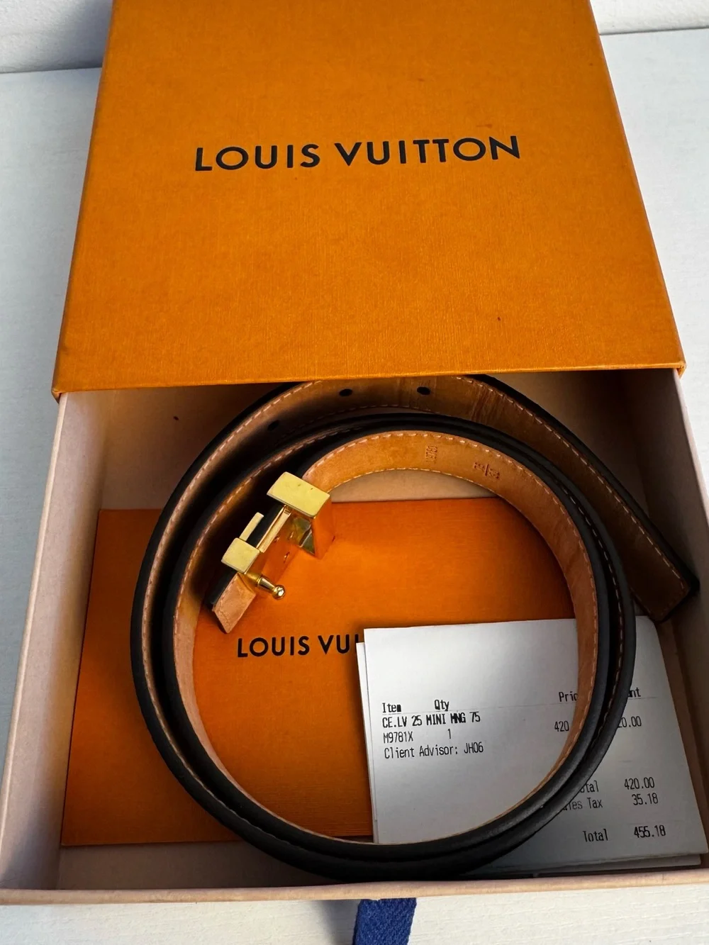 Louis Vuitton Brown Monogram Belt with Gold LV Buckle